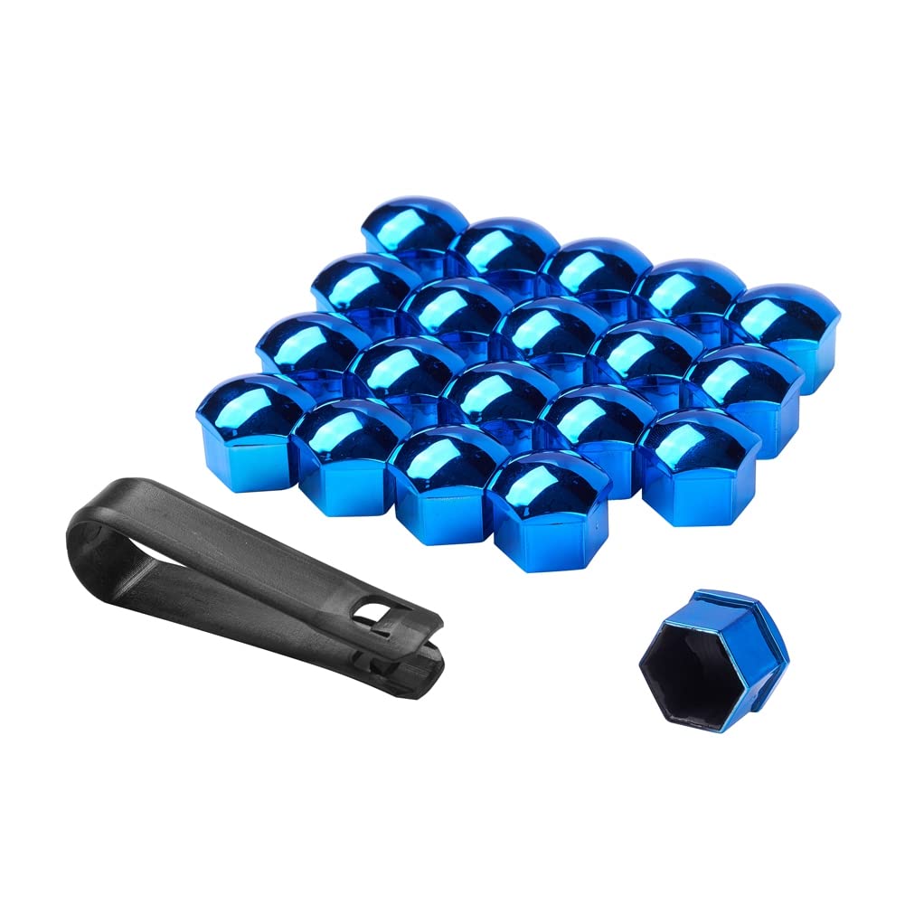 JSCARLIFE 20 Stück Radmutternkappen, universelle Reifennutternabdeckungen Radschraubenmutterkappen mit Entfernungswerkzeug für Autos (blau, 21 mm) von JSCARLIFE