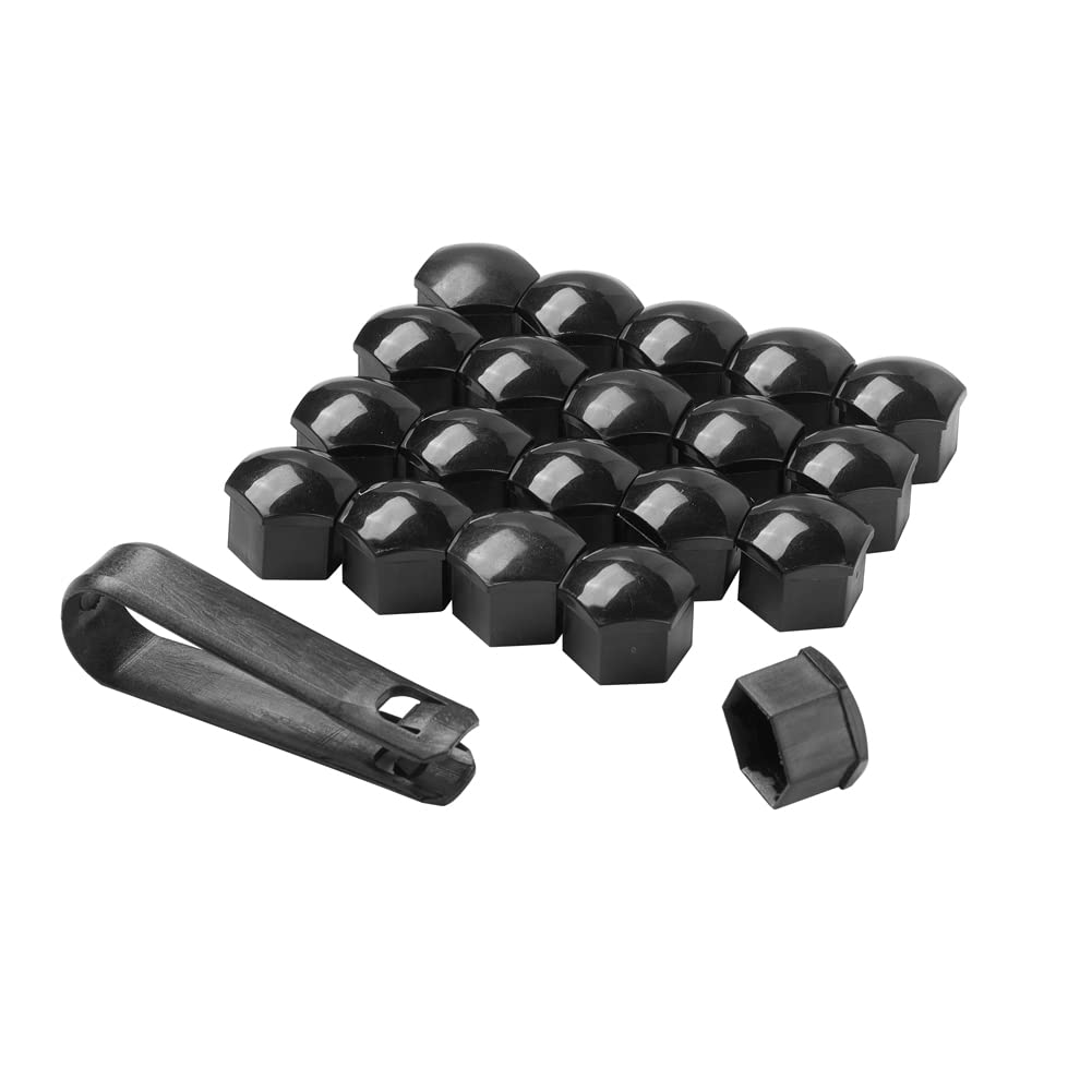 JSCARLIFE 20 Stück Radmutternkappen, universelle Reifennutternabdeckungen Radschraubenmutterkappen mit Entfernungswerkzeug für Autos (schwarz, 19 mm) von JSCARLIFE