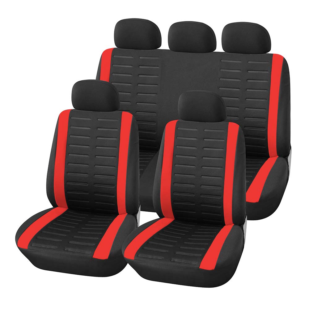 JSCARLIFE Komplettes Set für Autositzbezüge, vorne und hinten, komplett mit Kopfstützenbezügen, Universalgröße, Sitzbezug, Schoner-Set für Auto, LKW, Van, SUV, Rot von JSCARLIFE