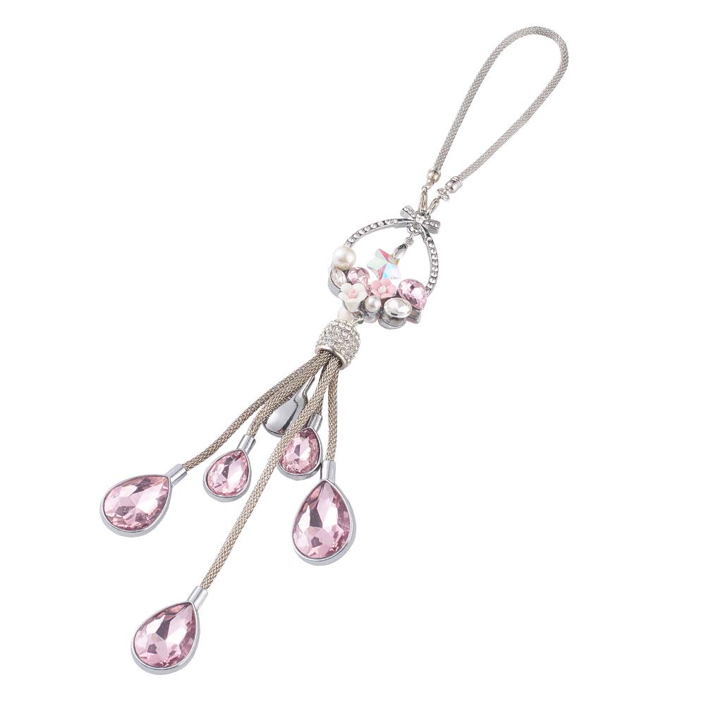 Jscarlife Auto-Rückspiegel Ornament Herz Innenraum Zubehör Auto Anhänger Bling Auto Zubehör für Frauen Strass Charm Mode Dekoration für Auto Rückspiegel (Pink) von JSCARLIFE