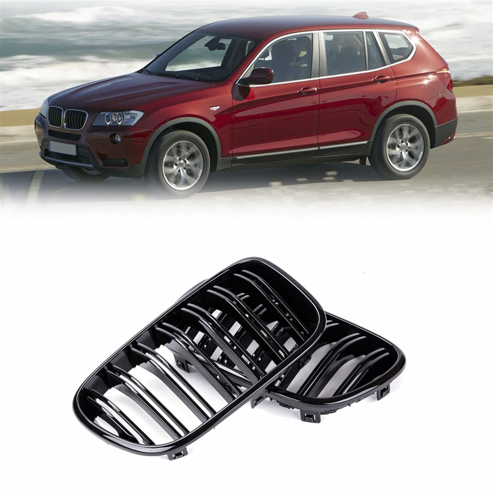 JSDHFQ Car Styling Doppellamellengrill für F25 X3 2010-2013 Golss Black Car Front Kidney Grille Racing Grills Autozubehör JSDHFQ Car Styling Doppellamellengrill für F25 X3 2010-2013 Golss Black Car Front Kidney Grille Racing Grills Autozubehör von JSDHFQ