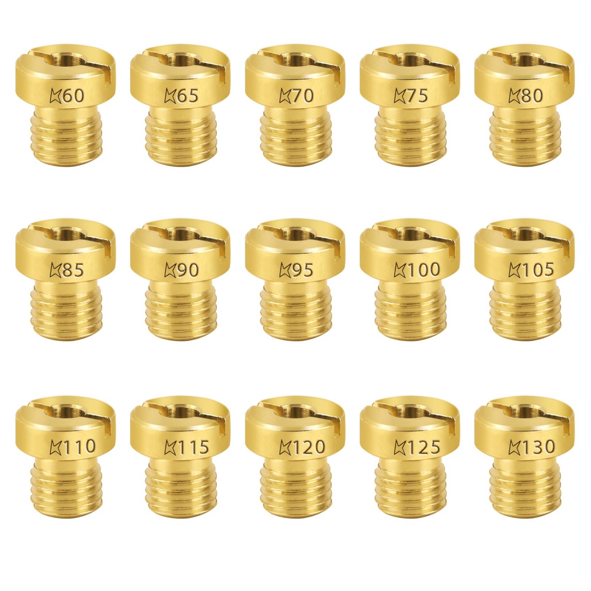 Vergaser Düsen, 15 PCS M6 Vergaser Düse Hauptdüsenset Satz Hauptdüsen Größe 60-130 (60/65/70/75/80/85/90/95/100/105/110/115/120/125/130) Vergaserdüse für Roller Motorrad von JSMTKJ
