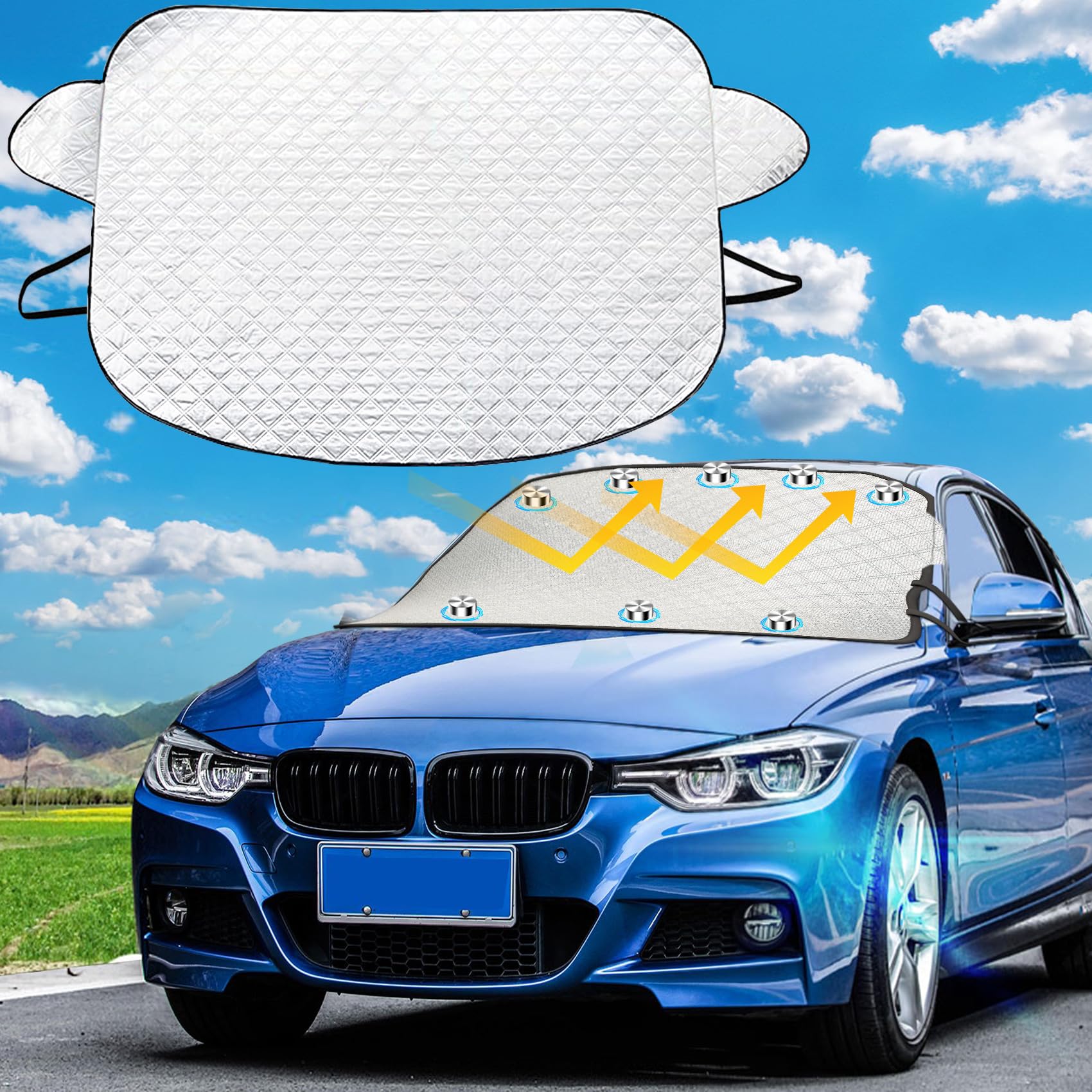 JSUEU Sonnenschutz Auto Frontscheibe, Sonnenschutz Windschutzscheibe Abdeckung Mit 10 Magnet Sonnenschutz für Frontscheiben Hitzeschutz Sonnenabdeckung Passend für die meisten Autos JSUEU Sonnenschutz Auto Frontscheibe, Sonnenschutz Windschutzscheibe Abdeckung Mit 10 Magnet Sonnenschutz für Frontscheiben Hitzeschutz Sonnenabdeckung Passend für die meisten Autos von JSUEU