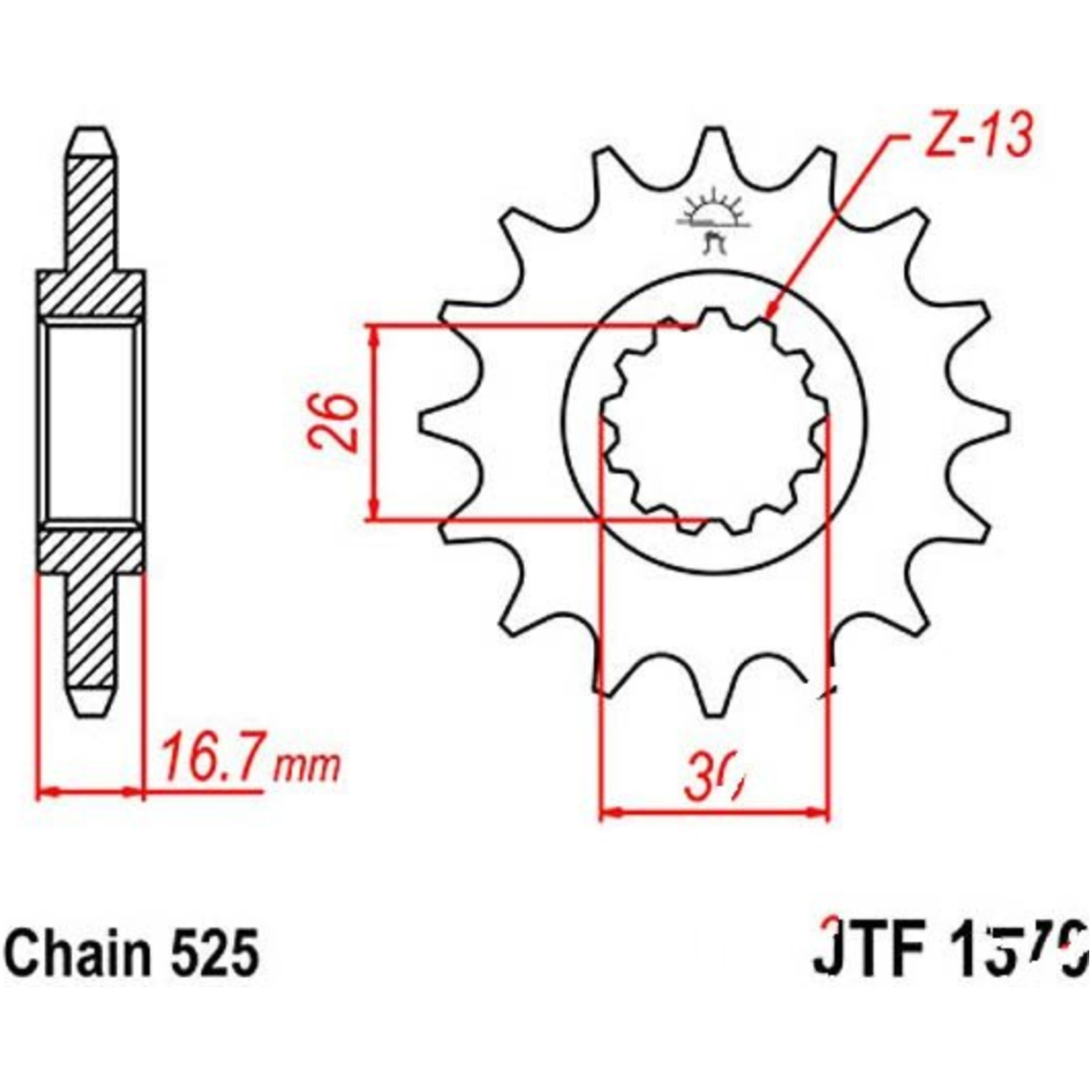 Jt jtf1370.16 zahnrad ritzel 16z teilung 525 f137016 von JT