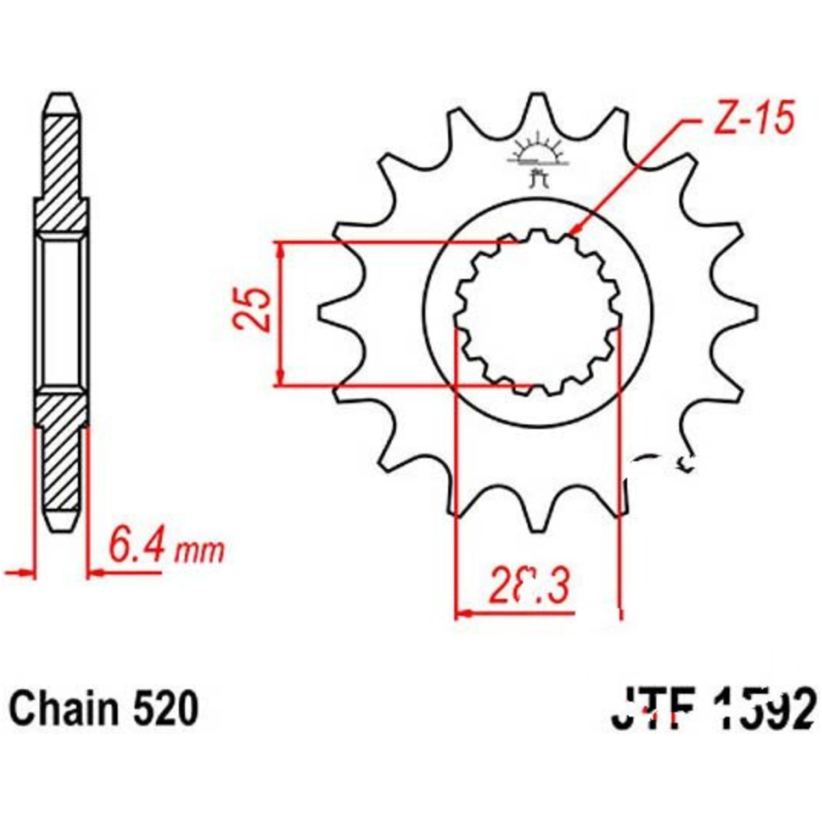 Jt jtf1592.16 zahnrad ritzel 16z teilung 520 f159216 von JT