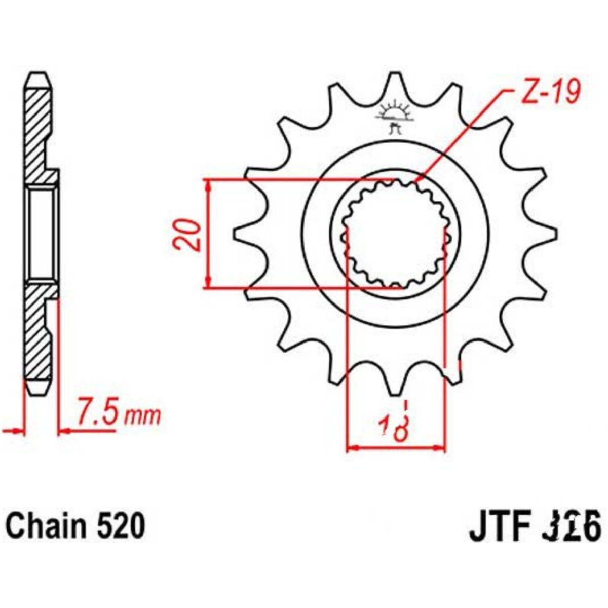 Jt jtf326.13 zahnrad ritzel 13z teilung 520 f32613 von JT