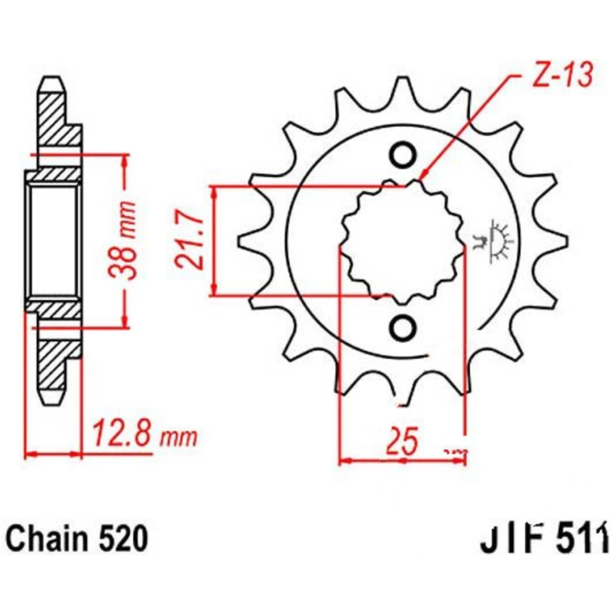 Jt jtf511.14 zahnrad ritzel 14z teilung 520 f51114 von JT