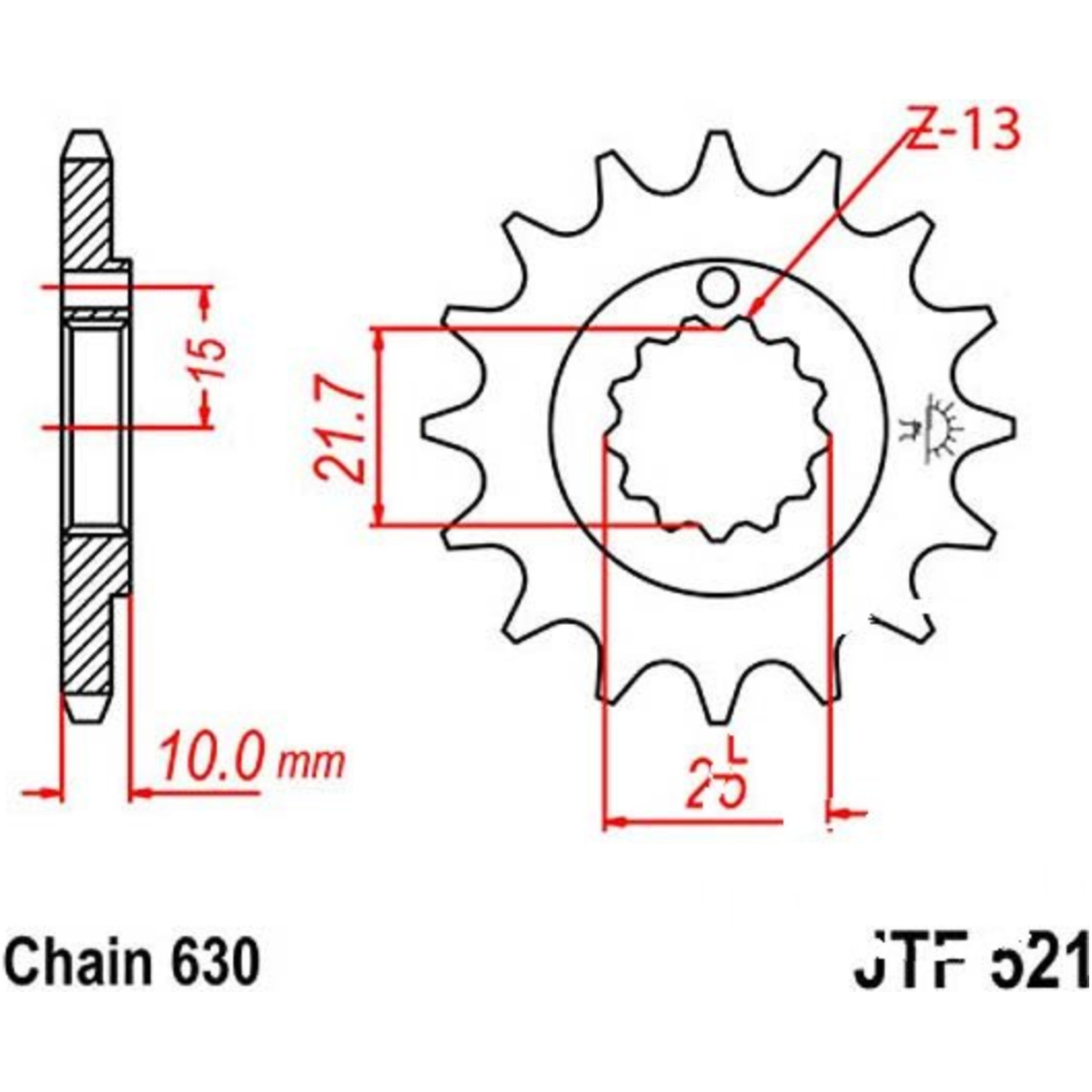 Jt jtf521.15 zahnrad ritzel 15z teilung 630 f52115 von JT