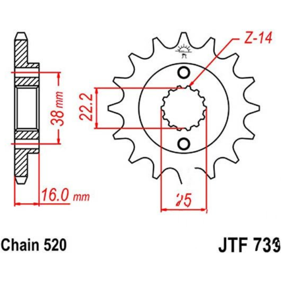 Jt jtf736.15 zahnrad ritzel 15z teilung 520 f73615 von JT