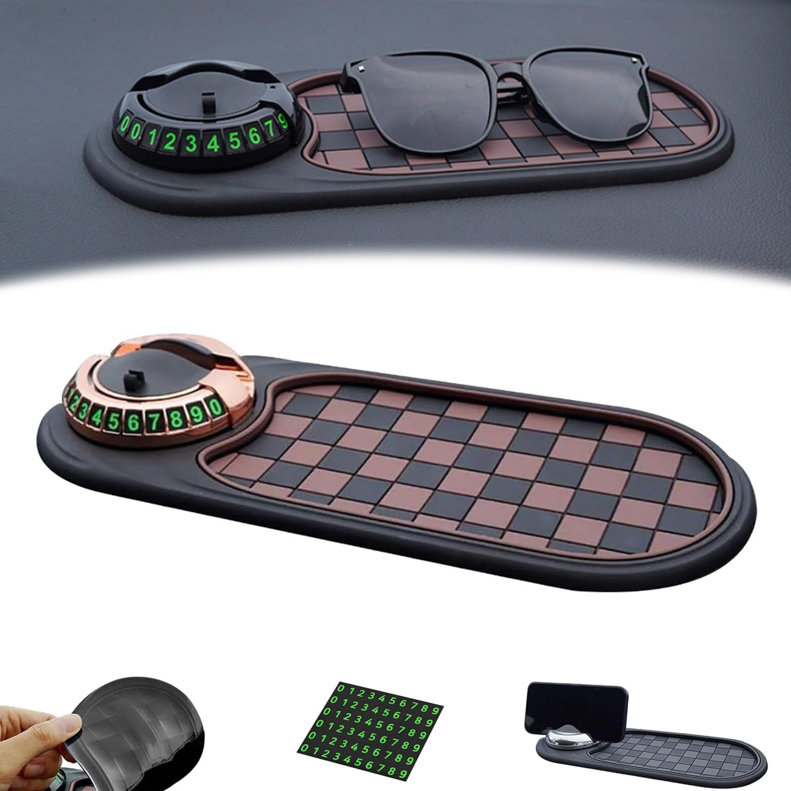 Multifunktionale Anti-Rutschmatte für die Fahrzeugmontage, 4-in-1-Anti-Rutschmatte für das Armaturenbrett – 360° drehbarer Telefonhalter mit temporärer Parknummer, universeller Organizer für (B) von JTYRW