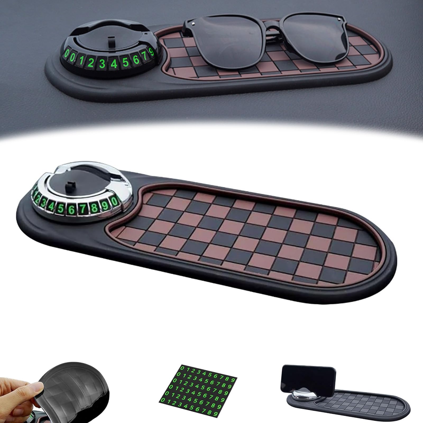Multifunktionale Anti-Rutschmatte für die Fahrzeugmontage, 4-in-1-Anti-Rutschmatte für das Armaturenbrett – 360° drehbarer Telefonhalter mit temporärer Parknummer, universeller Organizer für (C) von JTYRW