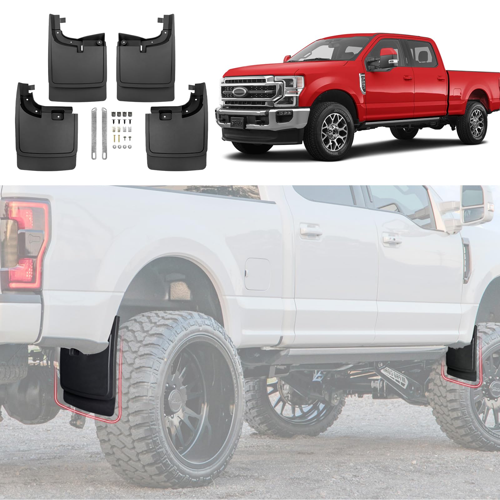 JTYZSM Schmutzfänger für Ford F-250/F-350 2017–2024, super robust, ohne OEM-Kotflügelverbreiterungen (einzelne Hinterräder), kein Bohren-Spritzschutz, Vorder- und Hinterrad-Schutzblech, Zubehör-Set (4 von JTYZSM