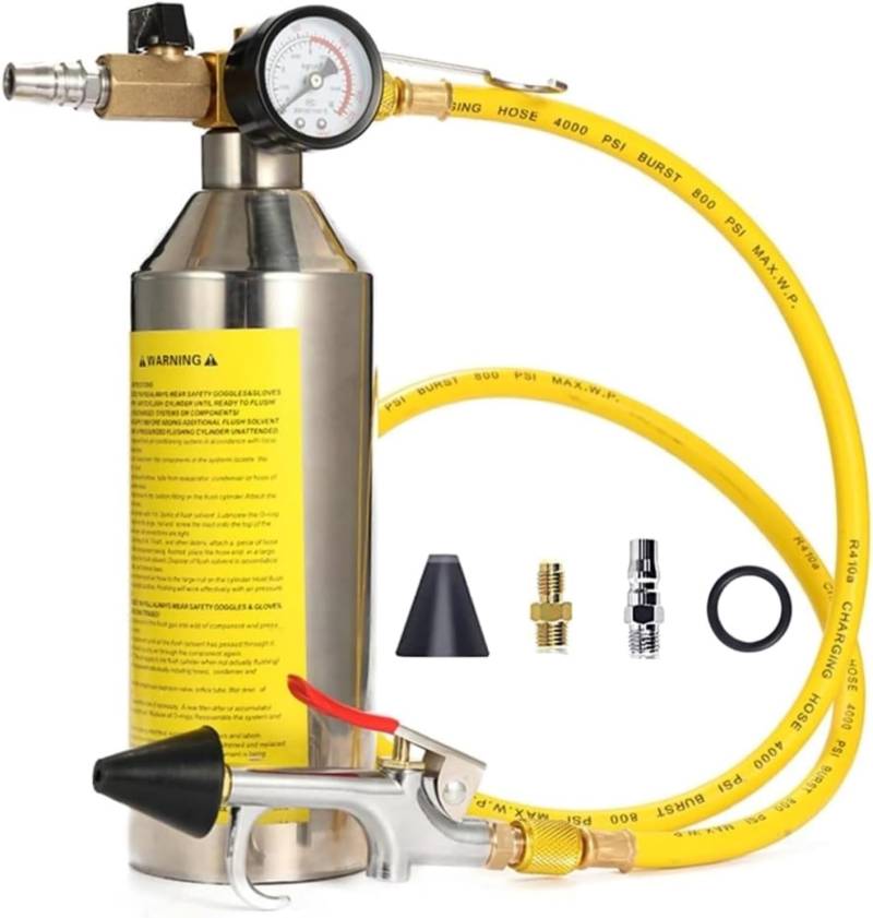 JTZXJJX Autoklimaanlagen-Spülwerkzeug, Auto-Reinigungskanister mit Sprühdüse, enthält 220 PSI Manometer, Luftanschlüsse und Schläuche zur Reinigung von Klimaanlagenleitungen, Kraftstoffleitungen von JTZXJJX