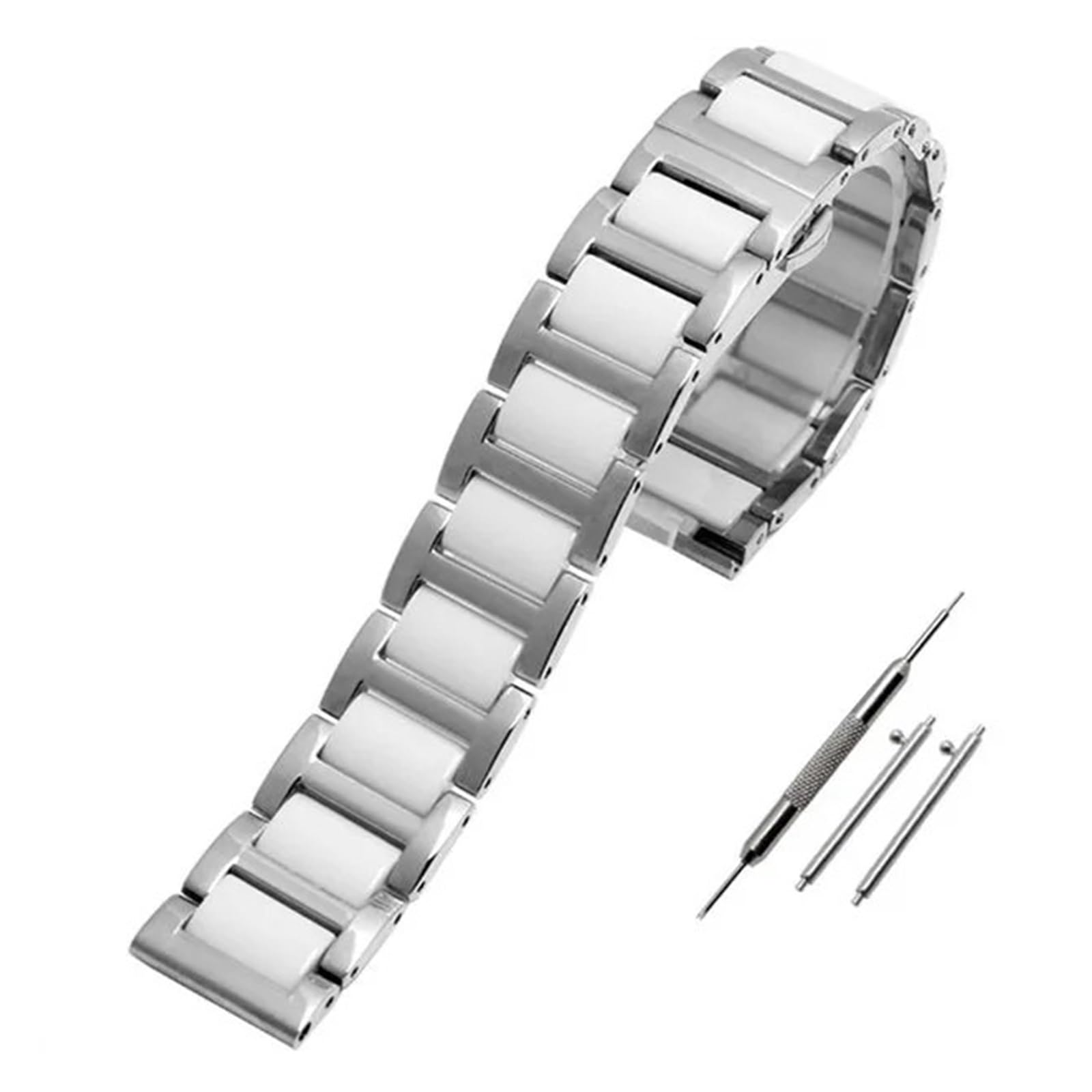 JUANZD Edelstahl In Keramik Armband 12 13 14 15 16 17 18 19 20 21 22mm Uhrenarmband Frauen Mann Mode Schnellverschluss Armband(Silver white,15mm) von JUANZD