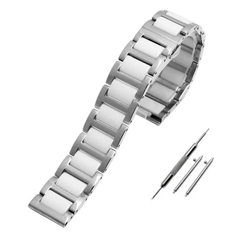JUANZD Edelstahl In Keramik Armband 12 13 14 15 16 17 18 19 20 21 22mm Uhrenarmband Frauen Mann Mode Schnellverschluss Armband(Silver white,15mm) von JUANZD
