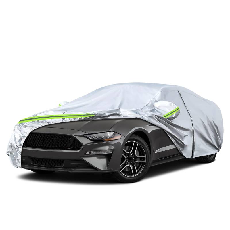 JUDANNA Autoabdeckung Outdoor Wasserdicht Passend für 2005-2025 Ford Mustang, Sommer Vollgarage Autoplane Auto Abdeckplane Outdoor Abdeckung für Regen Sonne Staub UV-Schutz, Silber von JUDANNA