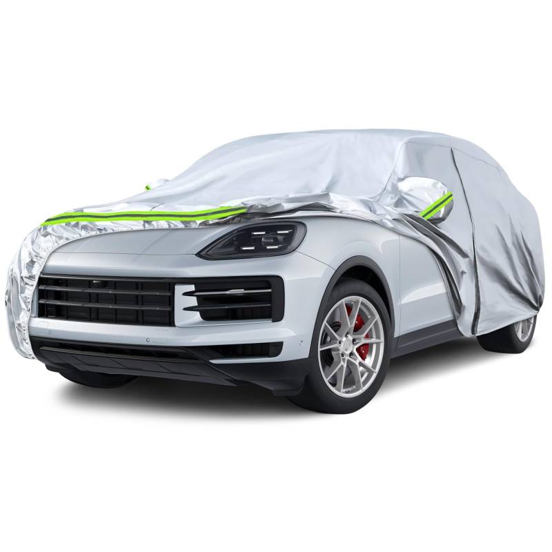 JUDANNA Autoabdeckung Outdoor Wasserdicht Passend für Porsche Cayenne 2011-2025, Sommer Vollgarage Autoplane Auto Abdeckplane Outdoor Abdeckung für Regen Sonne Staub UV-Schutz, Silber von JUDANNA