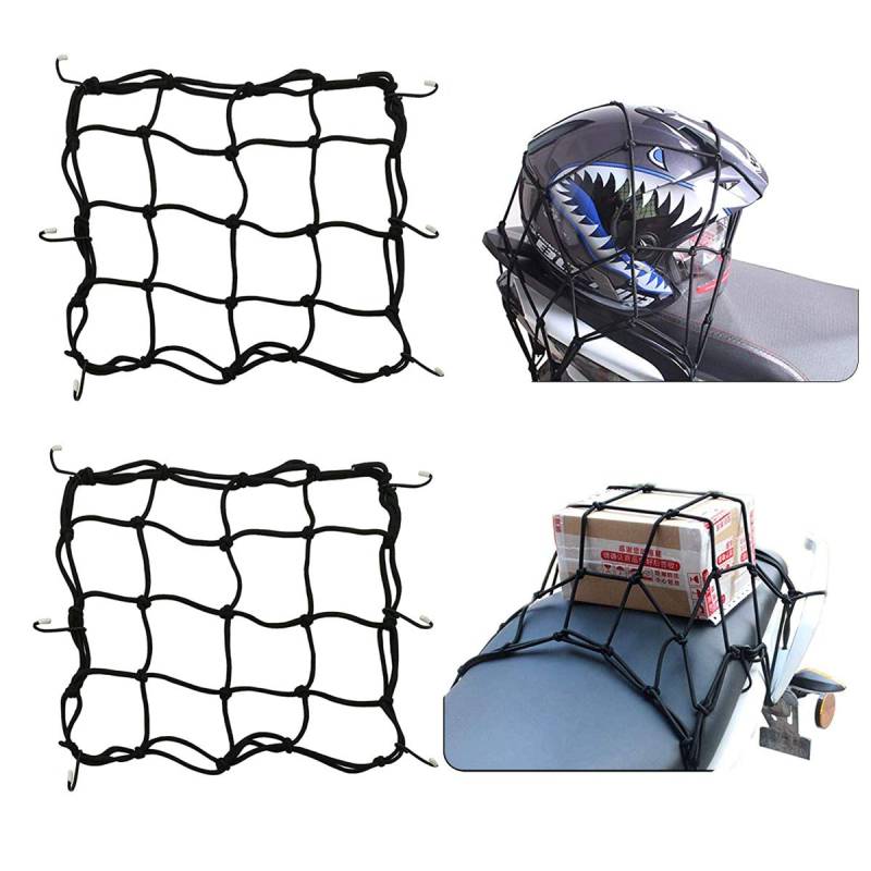 JUHONNZ Motorrad Gepäcknetz, 2 Pcs Schwarz 30x30cm mit Haken, Helm Netz, Gepäckspanner, Spanngurte, Elastisches Sicherheitsnetz für Motorrad, ATV, Fahrrad, Schwarz von JUHONNZ