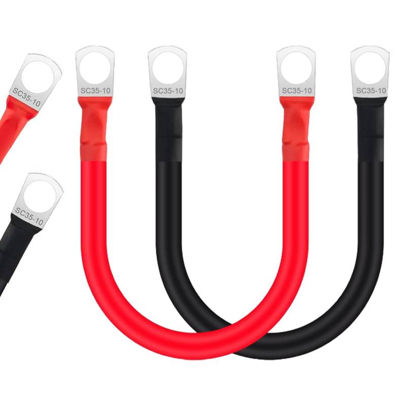 JULIK Autobatterie Batteriekabel 25mm2 30cm 2 Stück 12V 3AWG Auto Batterie Kabel starthilfekabel Massekabel Mit M10 Ringklemmen Batterien Verbindungskabel Kupferkabel für Auto Motorrad Kfz LKW Solar von JULIK