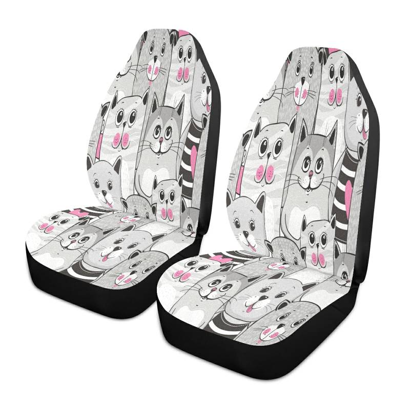 JUMBEAR Autositzbezüge mit Cartoon-Katze-Motiv, rutschfest, atmungsaktiv, wasserdicht, für Vordersitze, Autositze, Schutzbezug für Universal-Autos, 1 Stück von JUMBEAR