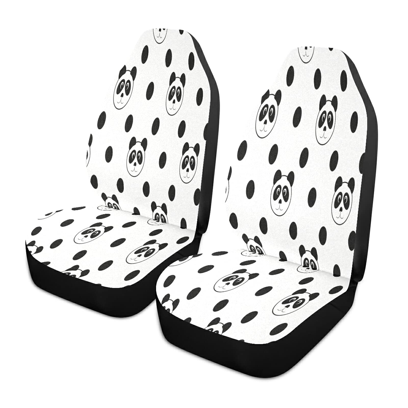 JUMBEAR Autositzbezüge mit süßem Panda-Motiv, schwarz, gepunktet, weiß, rutschfest, atmungsaktiv, wasserdicht, für Vordersitze, Auto-Schaler-Schutzsitze, für universelle Autos, 2 Stück von JUMBEAR
