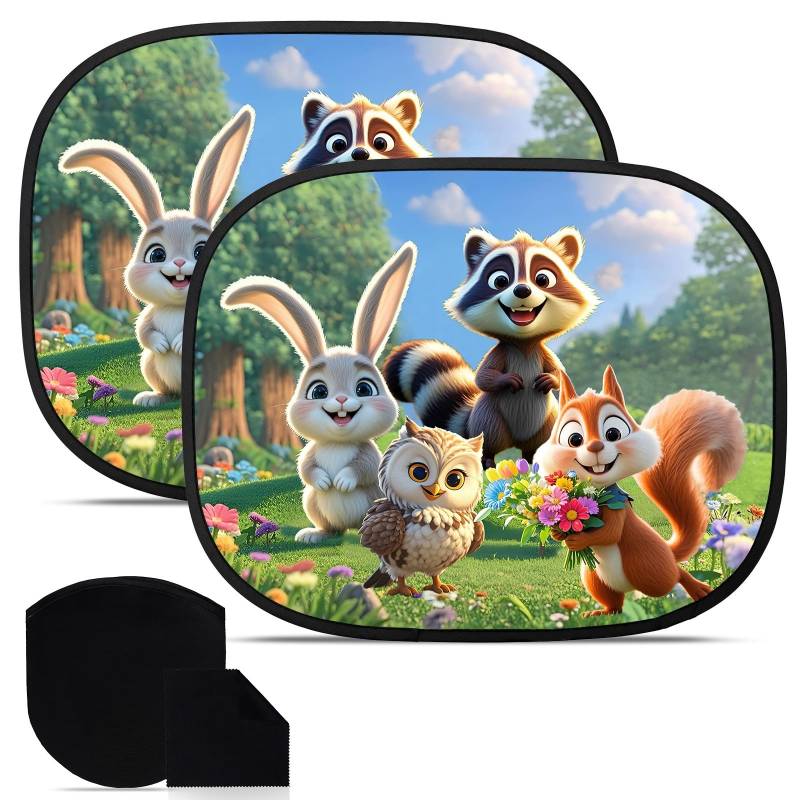 JUNEBRUSHS Auto Sonnenschutz Baby mit UV Schutz, 2 Stück Sonnenschutz Kinder Seitenscheibe Auto Fenster mit Waldtiermustern 44x36 cm von JUNEBRUSHS