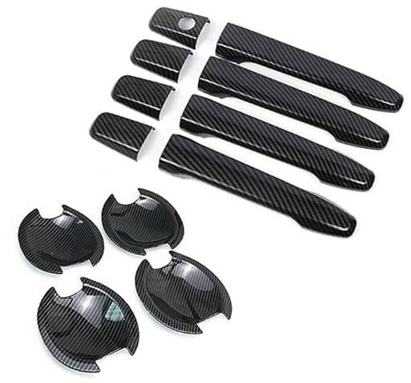 JUNPIY, for Mitsubishi, Outlander Lancer ASX 2008–2020, ABS-Chrom-Kohlenstofffaser-Autotürgriff-Schalenabdeckung Autotürgriffabdeckung(Black Handlebowl 0 Button) von JUNPIY
