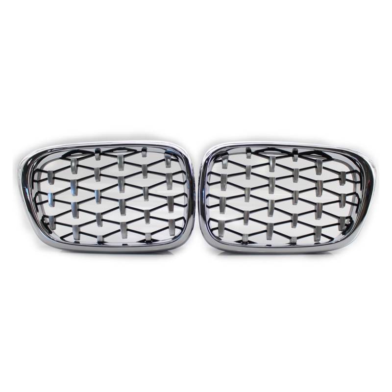 JUNPIY 2-teiliger, glänzend schwarz/silberner Meteor-Frontgrill, Auto-Renngrill, for, for 5er E39, Neue Renngrills 1999–2003 Auto-Kühlergrill(Silver) von JUNPIY