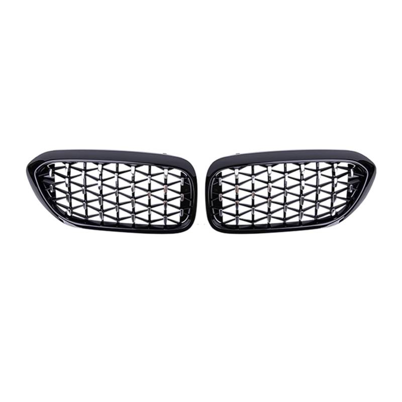 JUNPIY 2PCS Auto Frontgrill Stoßstange Grill, for, for 5 Serie G30 G31 G38 2018 2019 2020 Chrome Diamond Racing Grills Meteor Stil Auto-Kühlergrill(Black Silver) von JUNPIY