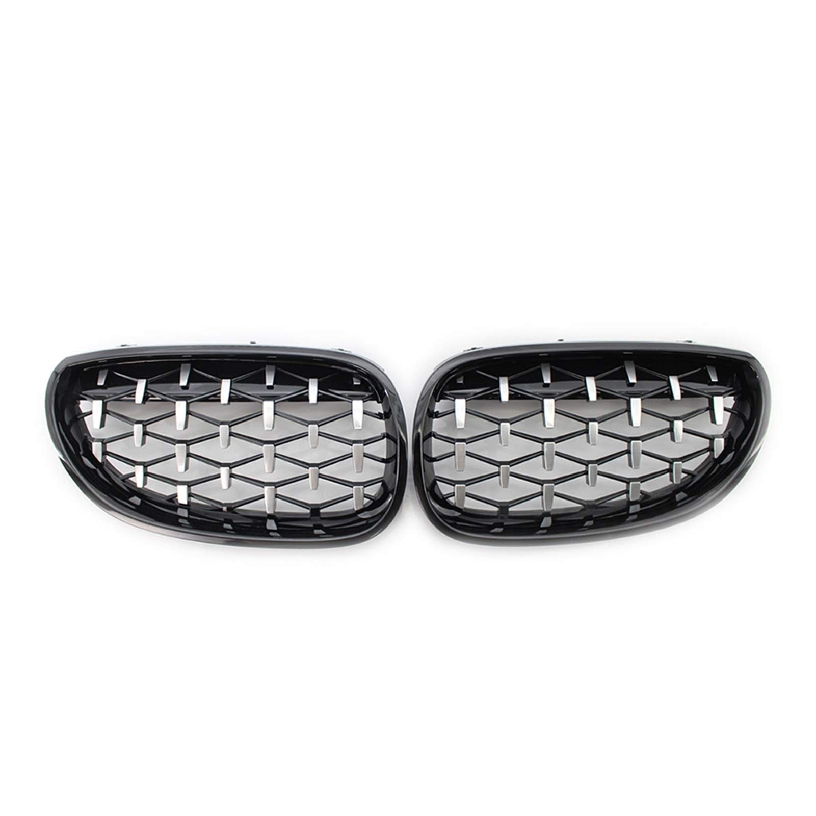 JUNPIY Auto-Renngrill, for, for E60 E61 5er 2003 2004 2005 2006 2007 2008 2009, Diamant-Frontgrill, Meteor-Stil, Chrom, Autozubehör Auto-Kühlergrill(Blacksliver) von JUNPIY