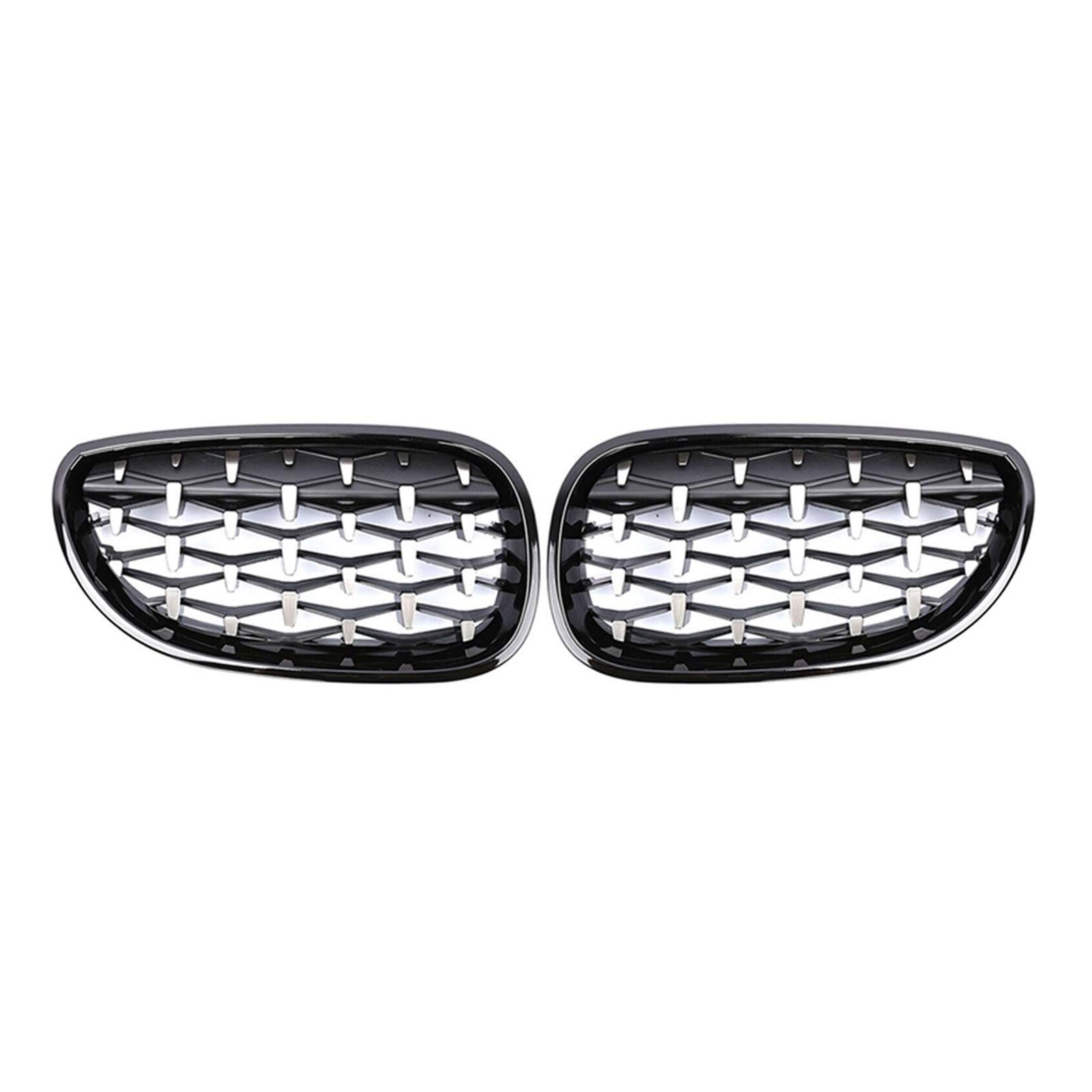 JUNPIY Auto-Renngrill, for, for E60 E61 5er 2003 2004 2005 2006 2007 2008 2009, Diamant-Frontgrill, Meteor-Stil, Chrom, Autozubehör Auto-Kühlergrill(Fullsilver) von JUNPIY
