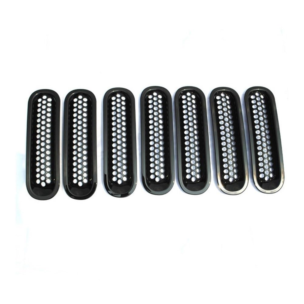 JUNPIY Auto Styling Schwarz Frontgrill Silber Insektennetz Trim Abdeckung Gitter Dekorative Kreis, for Jeep, for Wrangler, for Rubicon JK 2006-2018 Auto-Kühlergrill(Black) von JUNPIY