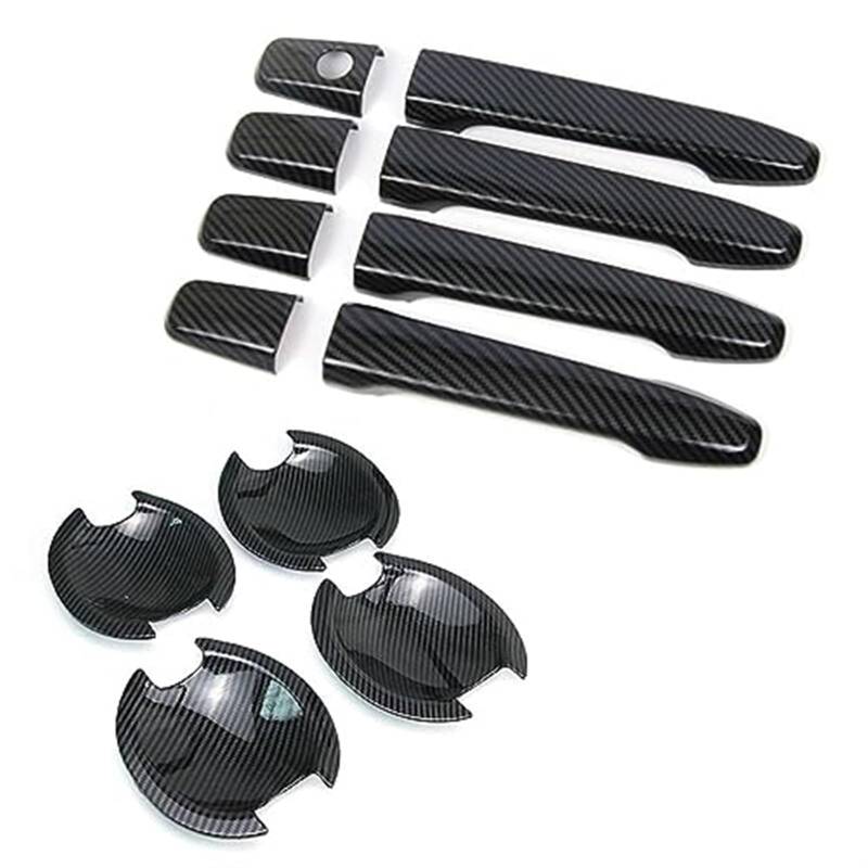 JUNPIY for Mitsubishi, Outlander Lancer ASX 2008-2020 ABS Chrom Kohlefaser Autotürgriff Schüsselabdeckung Aufkleber Styling Zubehör Autotürgriffabdeckung(Black Handlebowl 0 Button) von JUNPIY
