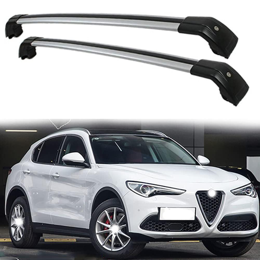 2 Stücke Dachträger-Querstangen Dachgepäckträger für Romeo Stelvio SUV 2017-2021 Dachträger aus Aluminium für Dachboxen oder als Skihalter Tragkraft 220 kg Dachträger,A von JUNYEW