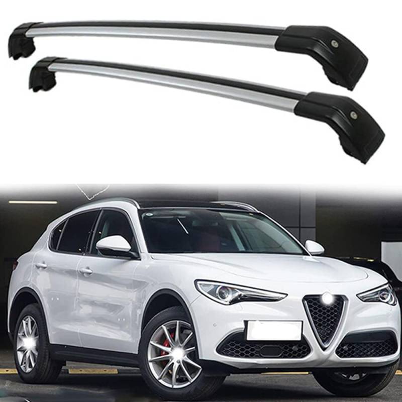 2 Stücke Dachträger-Querstangen Dachgepäckträger für Romeo Stelvio SUV 2017-2021 Dachträger aus Aluminium für Dachboxen oder als Skihalter Tragkraft 220 kg Dachträger,A von JUNYEW