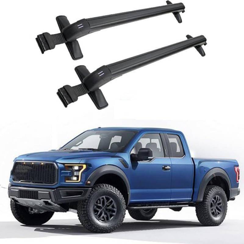 JUNYEW Dachgepäckträger Dachträger für Ford F-150 Raptor 2015+ -Aluminium (2 Stücke) Integrierte Dachreling Tragkraft 75 Kg Vormontiert Inklusive Schloss von JUNYEW