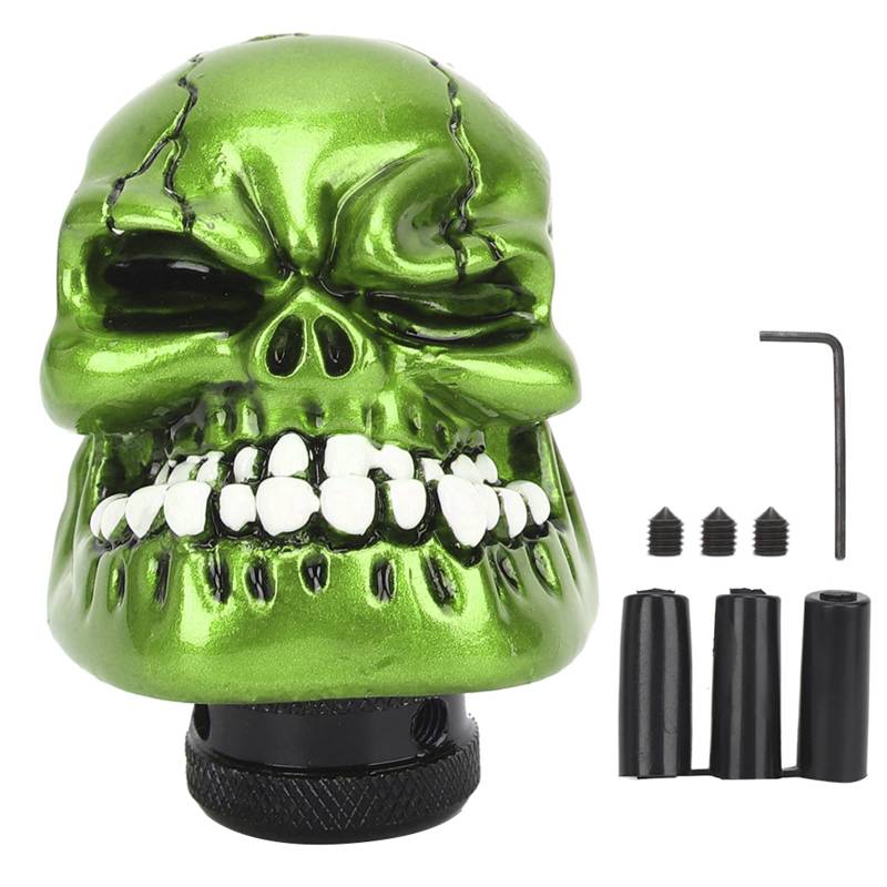 JUOPZKENN Kfz-Schaltknauf, Auto-Styling-Zubehör, Schaltkopf, Totenkopf-Stick, Manueller Schaltknauf, Modifizierter Schalthebel, 8 Mm, 10 Mm, 12 Mm Adapter(Grün) von JUOPZKENN