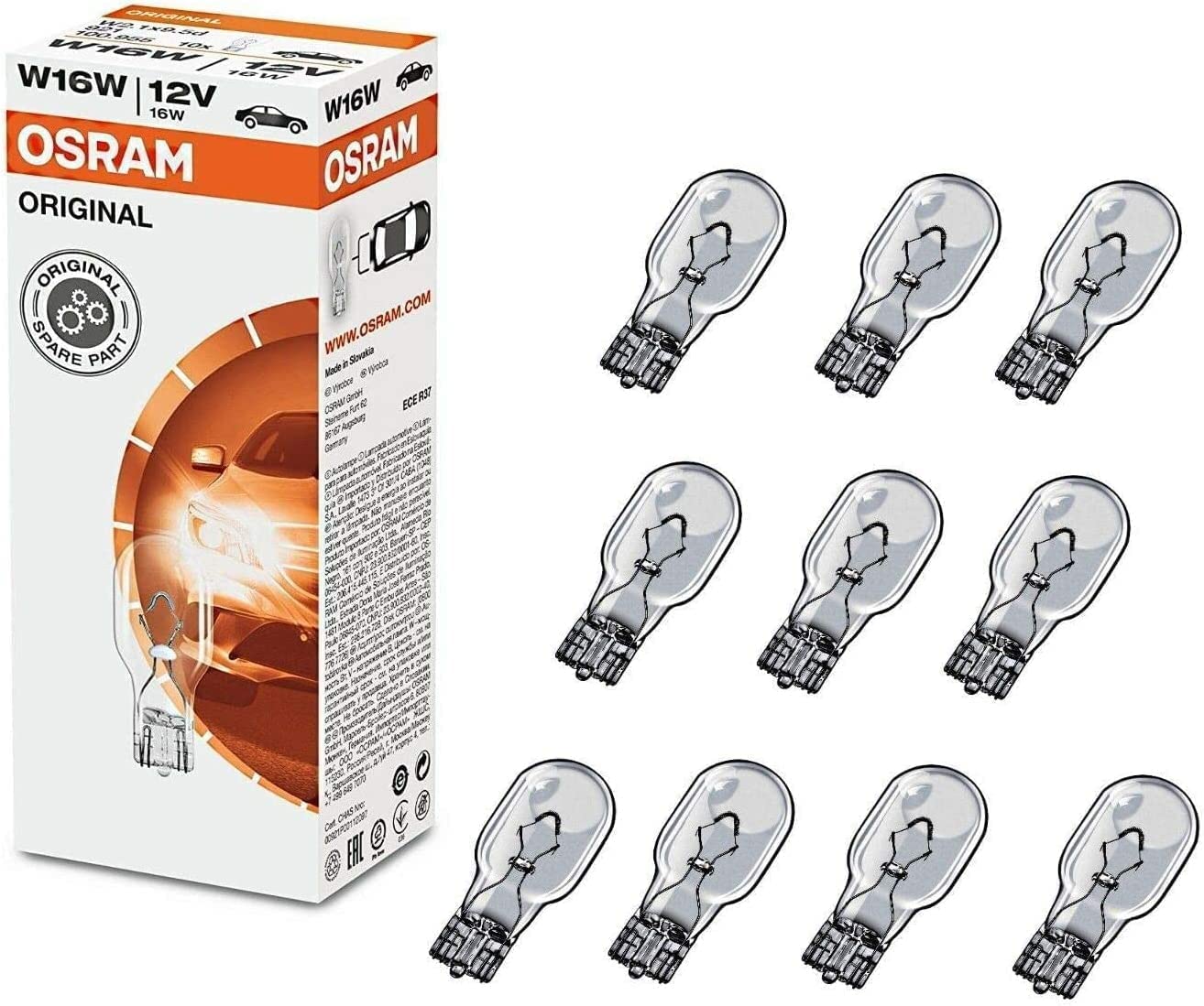 JURMANN 10x Original W16W 12V 921 Standard Ersatz Halogen Birne für Bremslicht Hecklicht Rückfahrlicht Nebelleuchte vorne Blinker vorne hinten und seitlich E-geprüft von JURMANN