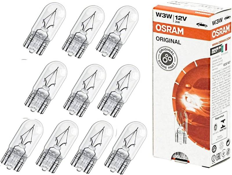10x Osram W3W 12V T10 W2.1x9x5d 2821 Standard Bremslicht Hecklicht Parklicht Lizenzlicht Ersatz Halogen Auto Lampe E-geprüft von JURMANN