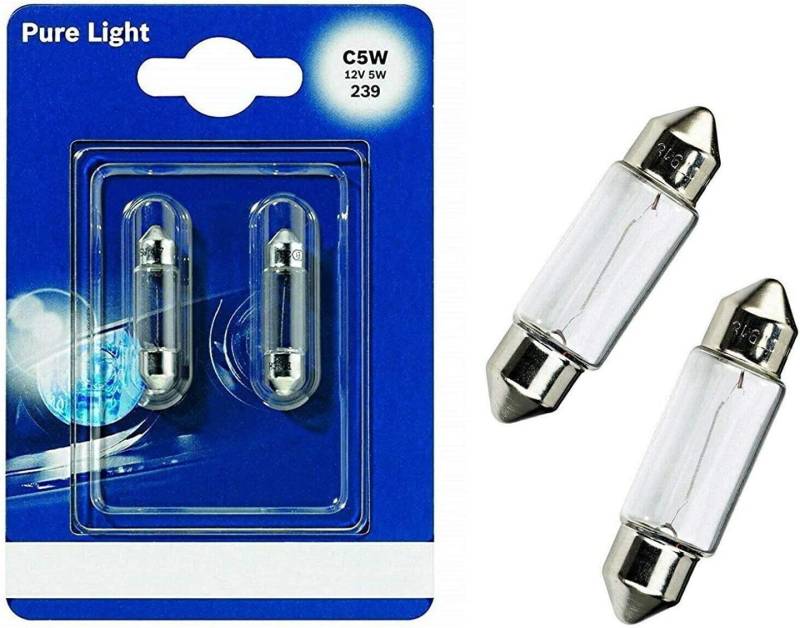 2x Bosch C5W 36mm 12V 1987301004 Pure Light Innenbeleuchtung - Kofferraum Handschuhfach Kennzeichen Tür Fußraum Leselampen Lizenz - Ersatz Halogen Soffite Lampe E-geprüft von JURMANN