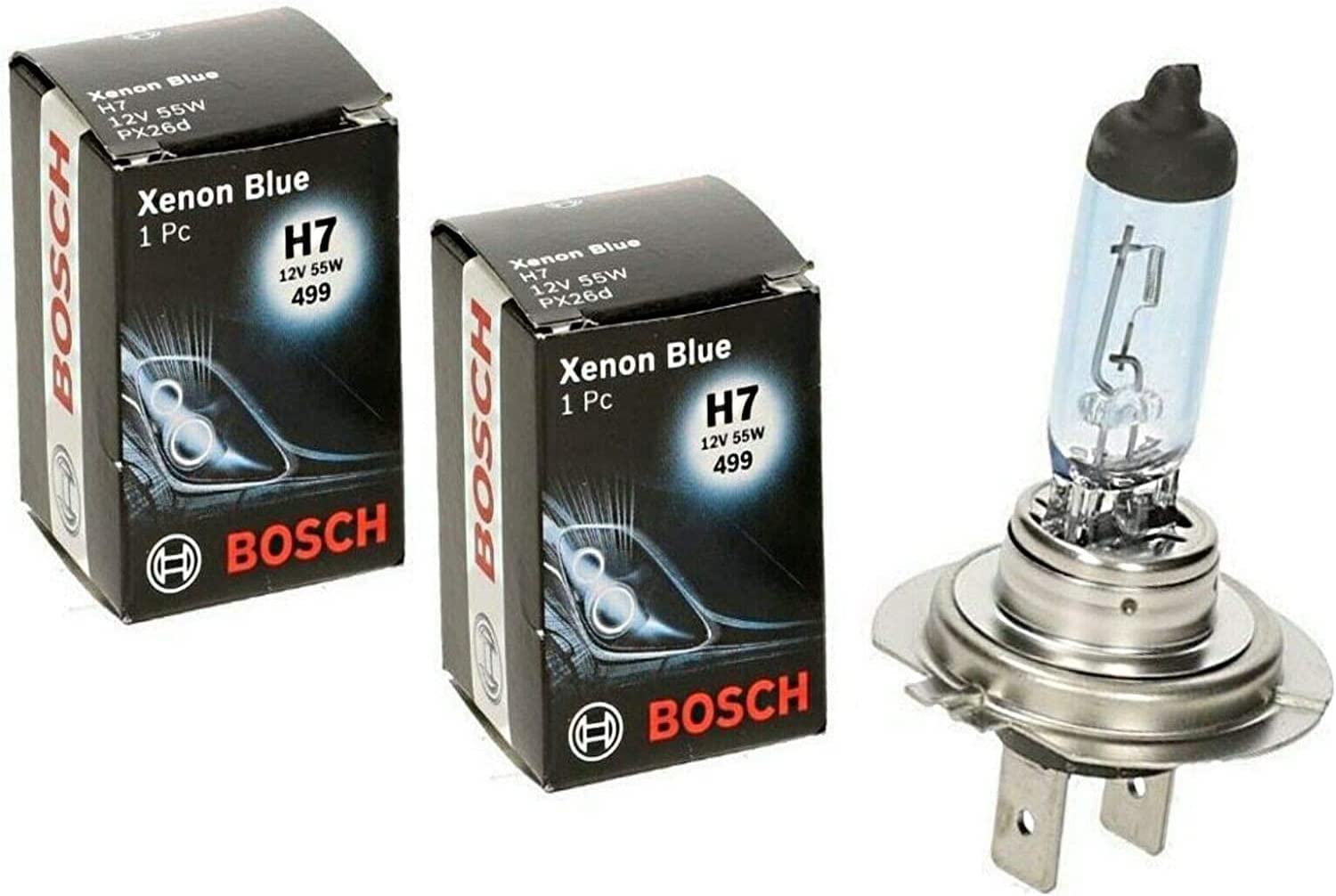 2x Bosch Xenon Blue H7 55W 12V 1987302075 Xenon Look Blau - Weiß Hight Tech Ersatz Halogen Birne für Scheinwerfer, Fernlicht, Abblendlicht, Nebelleuchte vorne - E-geprüft von JURMANN