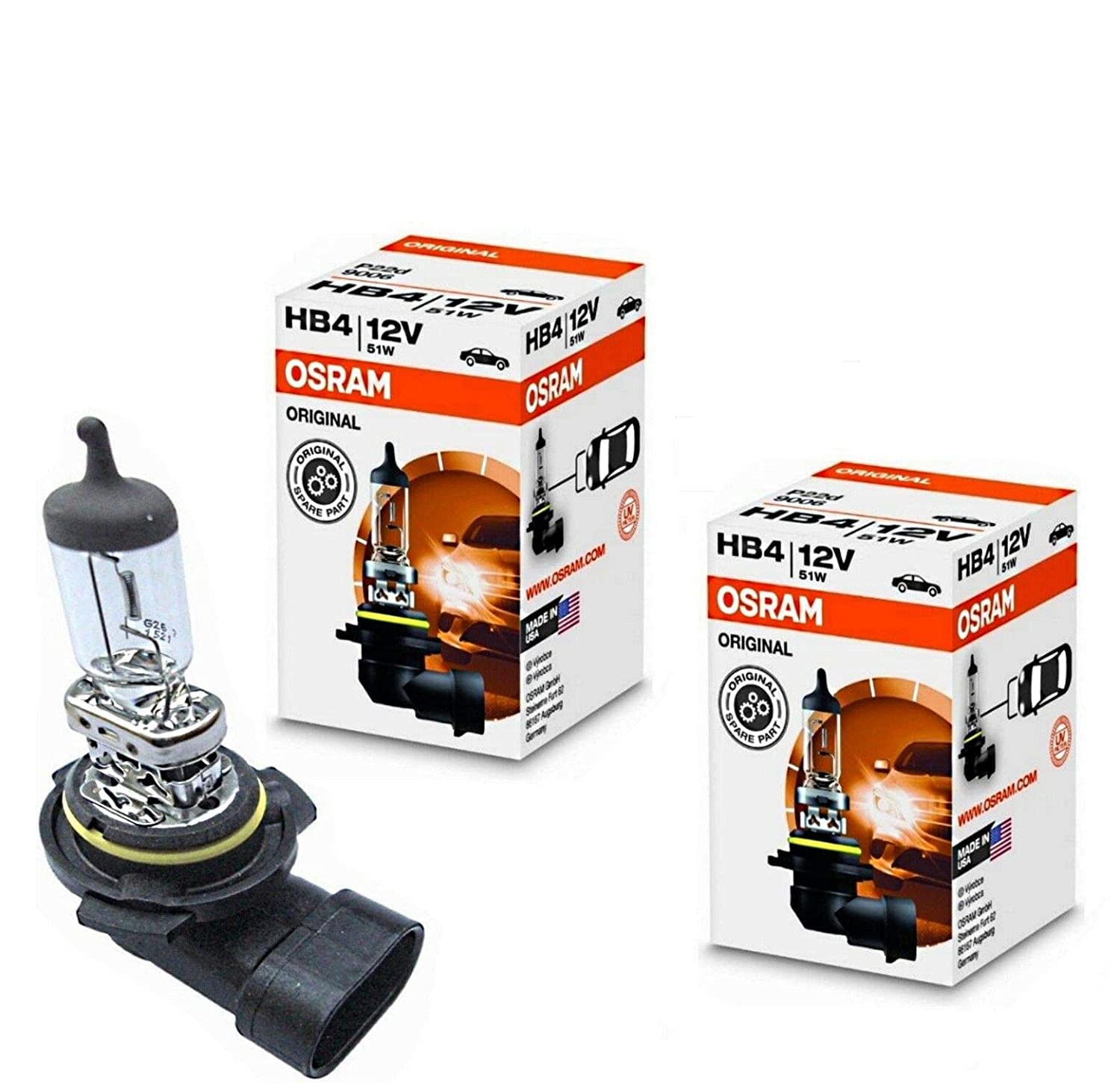 2x HB4 51W 12V P22d 9006 Original Weiß Ersatz langlebig Scheinwerfer Halogen Auto Lampe - E-geprüft von JURMANN