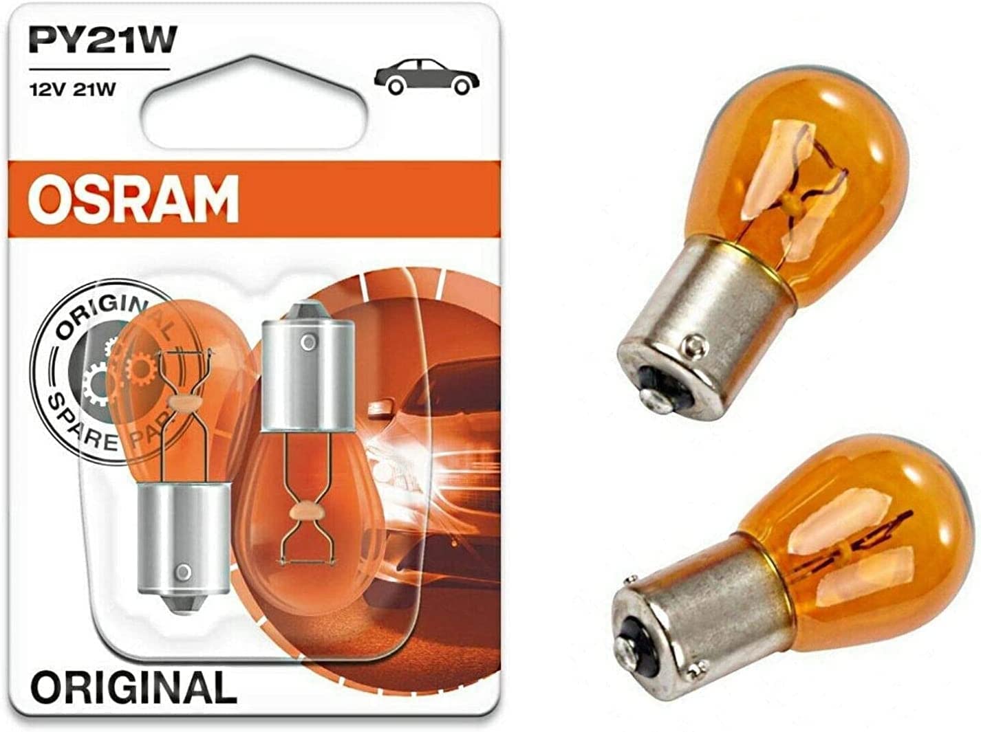 JURMANN 2x Original Osra.m PY21W 12V 7507-02B Orange Ersatz Halogen Birne für Blinker vorne hinten Seitenblinker E-geprüft von JURMANN