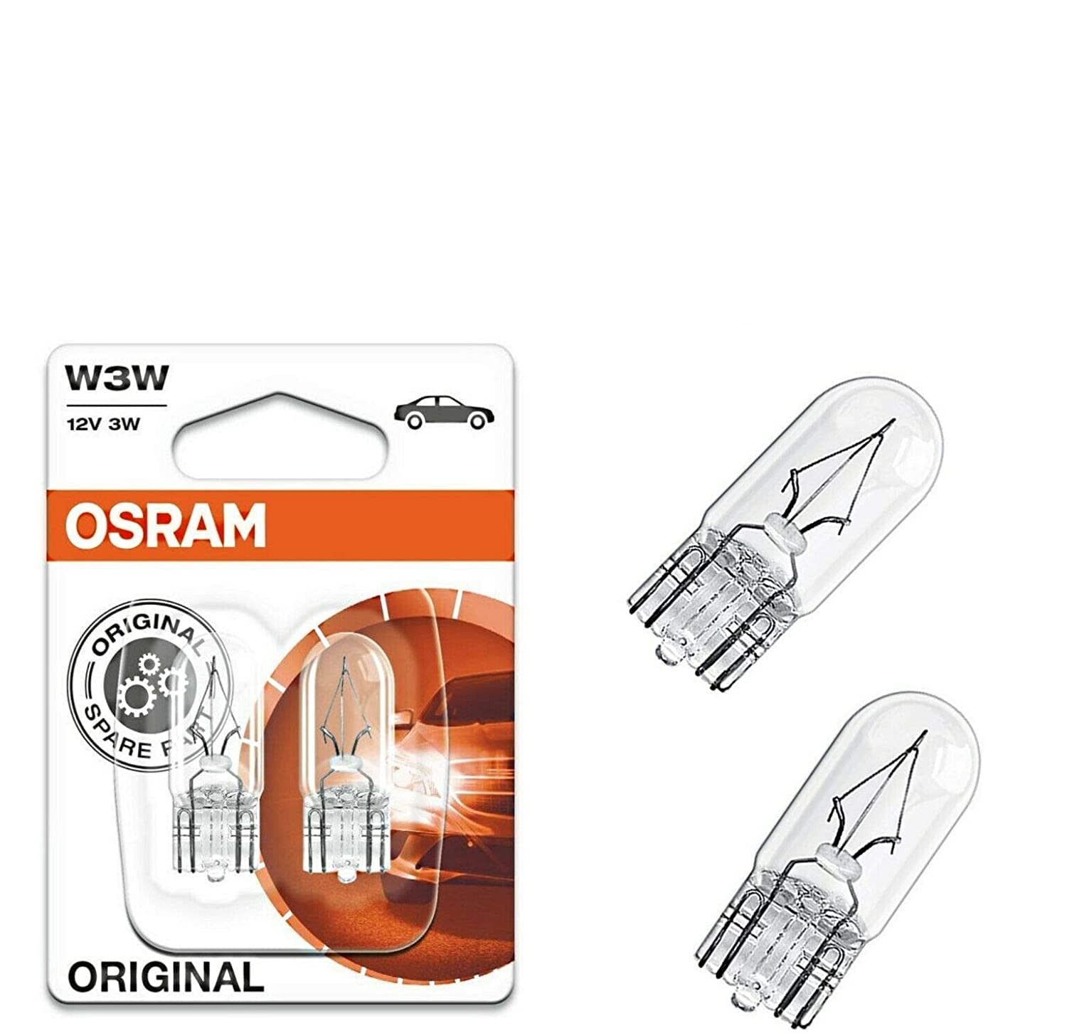 2x Original Osra.m W3W 12V 2821-02B Standard Ersatz Halogen Birne für Bremslicht Hecklicht Parklicht Lizenz Einrichtung E-geprüft von JURMANN
