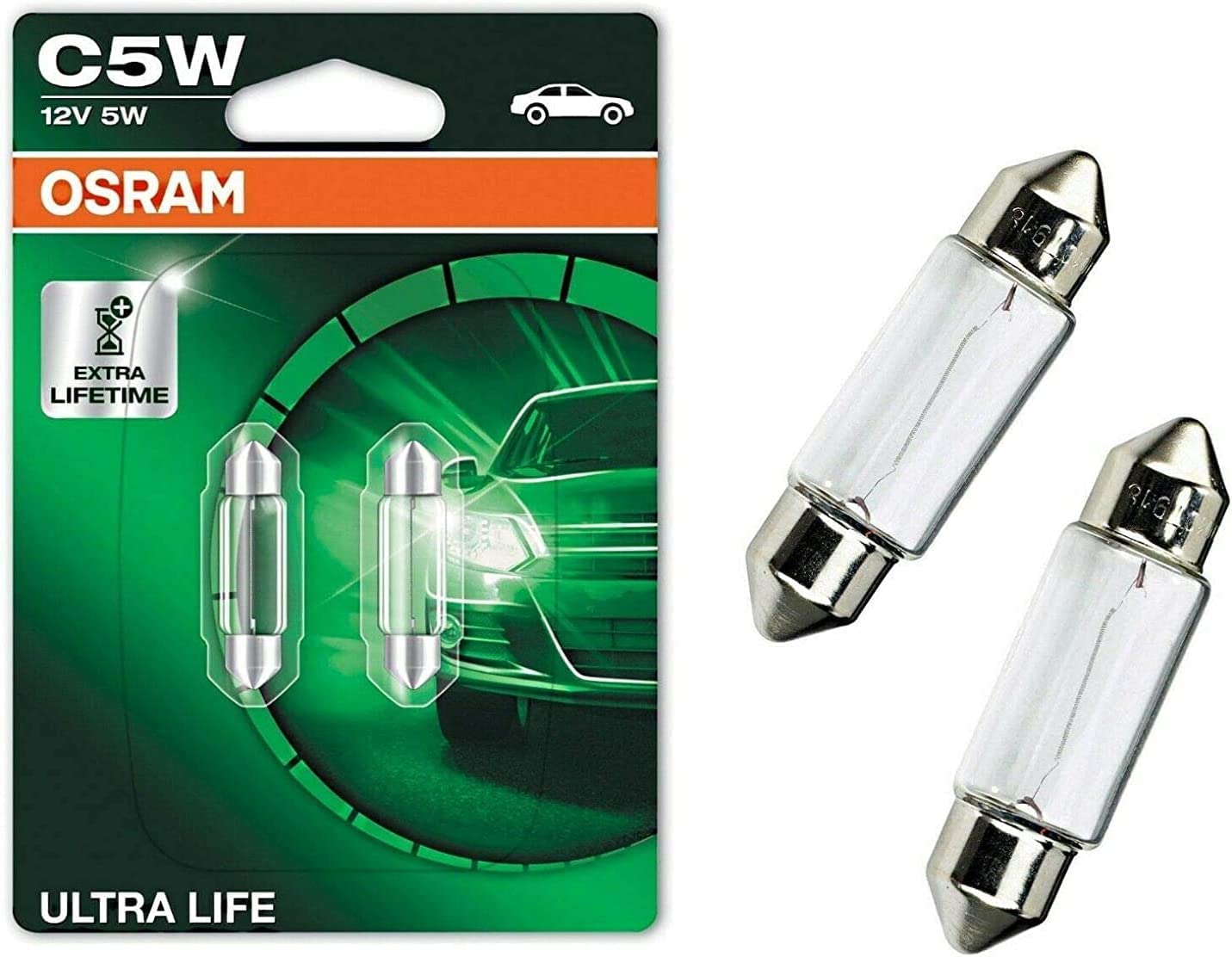 2x Osram C5W 36mm 12V 6418ULT-02B Extra Lifetime Innenbeleuchtung Soffitte Lampe