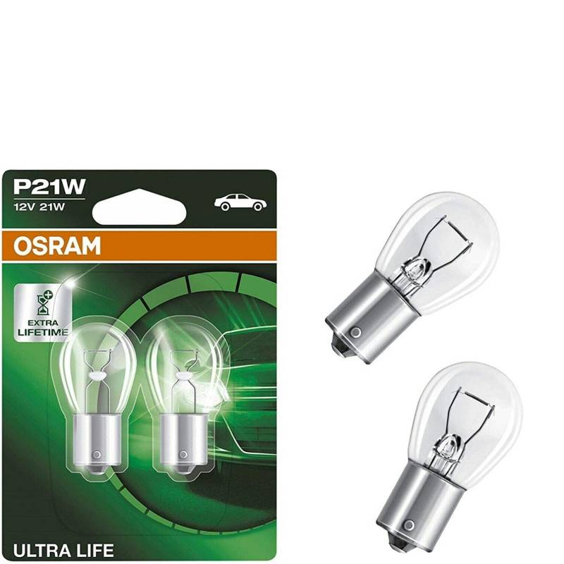 2x Osram P21W 12V BA15s 7506ULT-02B Extra Lifetime Weiß Tagfahrlicht Rücklicht Bremslicht Hecklicht Ersatz Halogen Auto Lampe E-geprüft von JURMANN