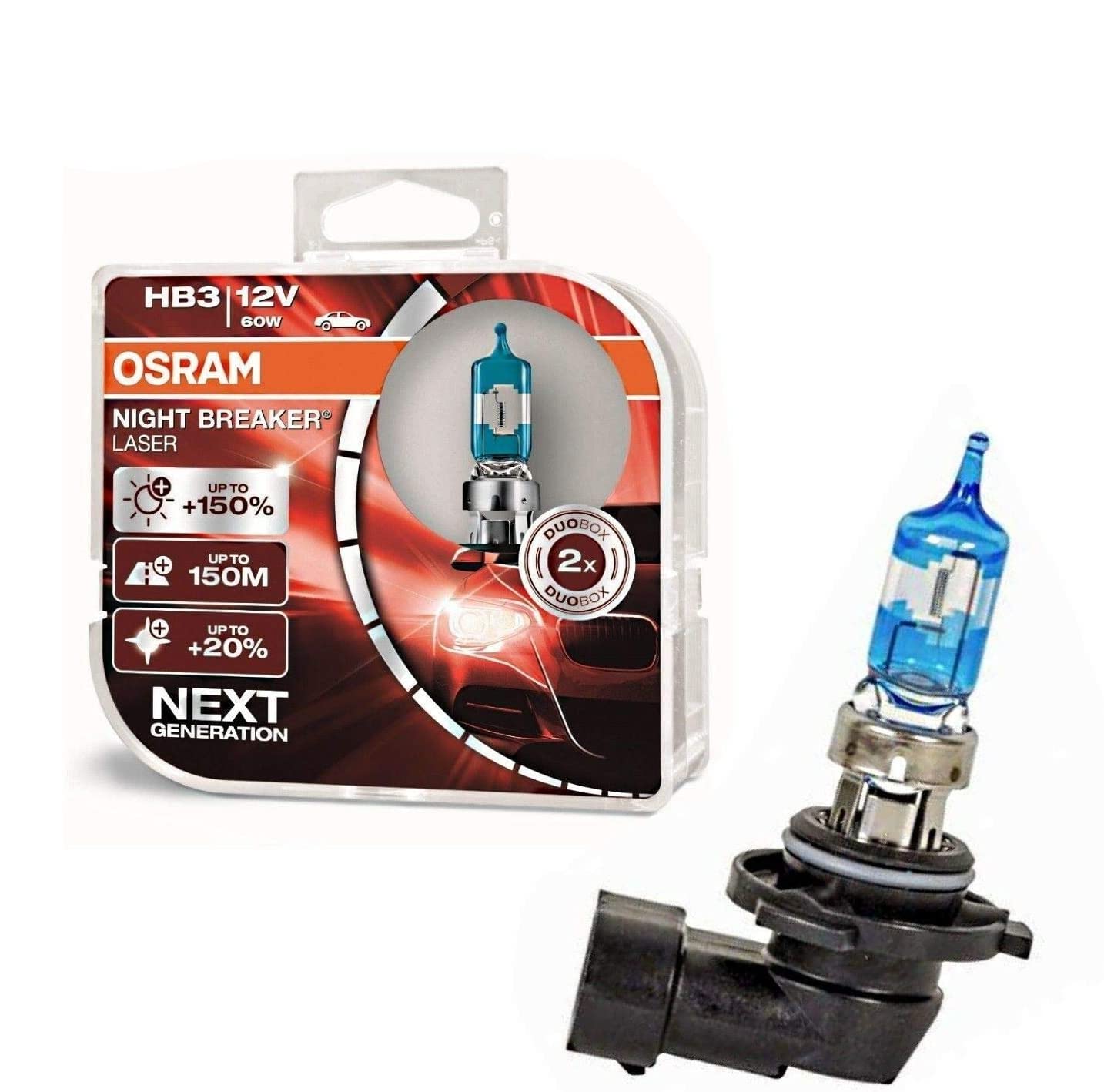 JURMANN 2x HB3 60W 12V Night Breaker Laser +150% Next Generation 9005NL-HCB hell Weiß Ersatz Halogen Birne für Scheinwerfer, Fernlicht, Abblendlicht, Nebelleuchte vorne - E-geprüft von JURMANN