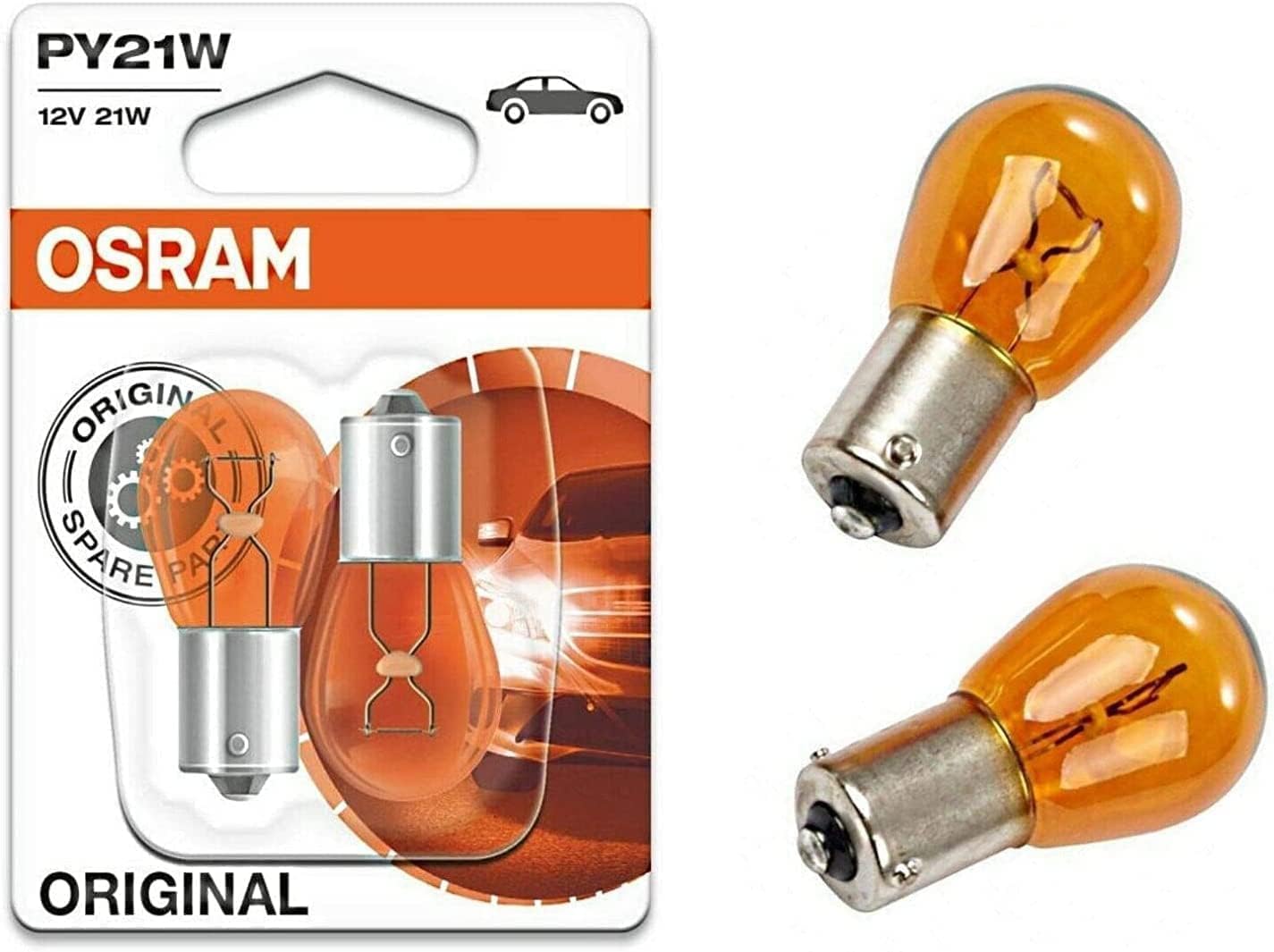 JURMANN 2x Original PY21W 12V BAU15s 7507-02B Orange Ersatz Halogen Birne für Blinker vorne hinten Seitenblinker E-geprüft von JURMANN