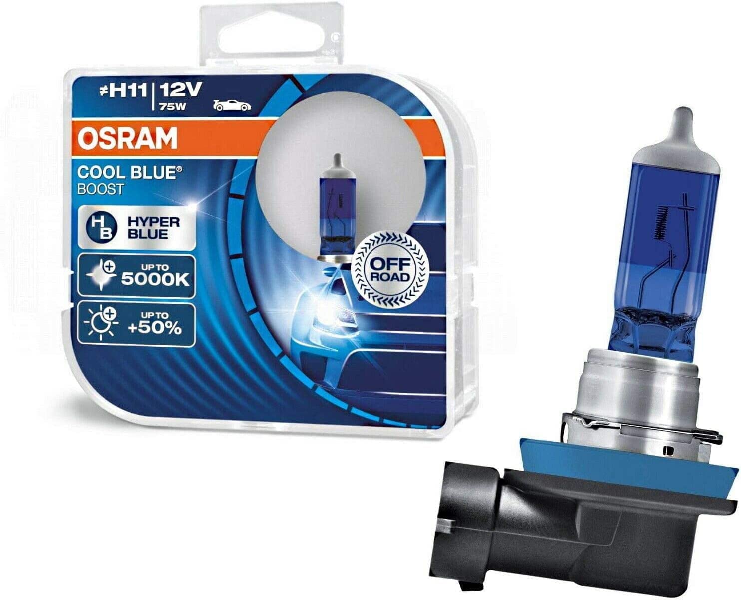 JURMANN 2x Osra.m H11 75W 12V Cool Blue Boost Hyper Blue 5000K 62211CBB-HCB Super Weiß Xenon Effekt Ersatz Scheinwerfer Halogen Auto Lampe - Off-Road von JURMANN