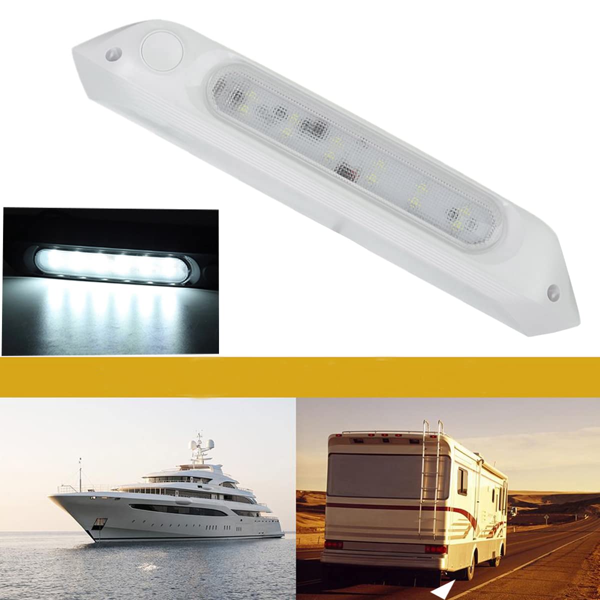 12 V LED-Markisenleuchte, 8 W, für Außentür, Veranda, Wandlampe, Touch-Schalter für Wohnwagen, Boot, LKW, Wohnmobil, Camping, Van (1 x weiß) von JUTTAUTO